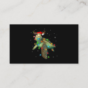 Sea Turtle Christmas Lights Funny Santa Hat Merry  Business Card