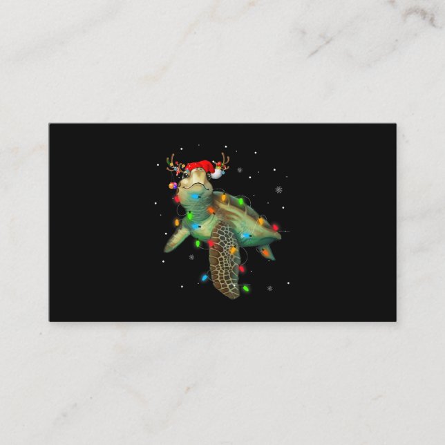 Sea Turtle Christmas Lights Funny Santa Hat Merry  Business Card (Front)