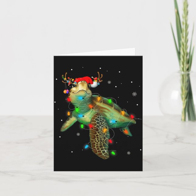Sea Turtle Christmas Lights Funny Santa Hat Merry  Card (Front)