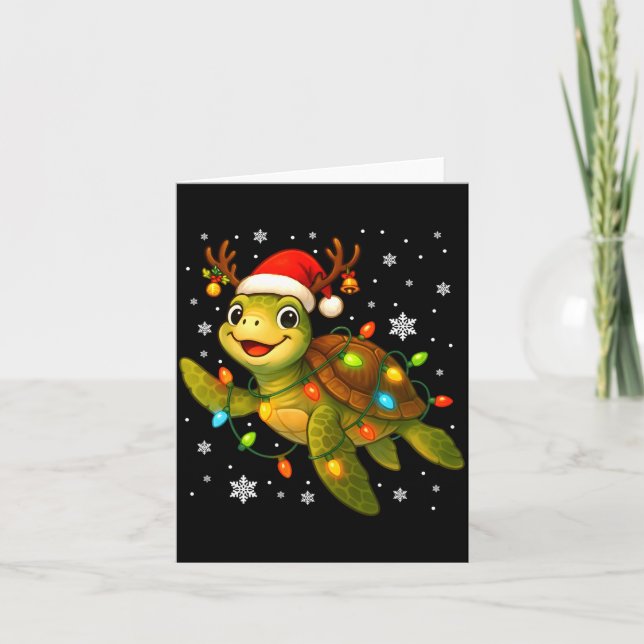 Sea Turtle Christmas Lights Funny Santa Hat Merry  Card (Front)