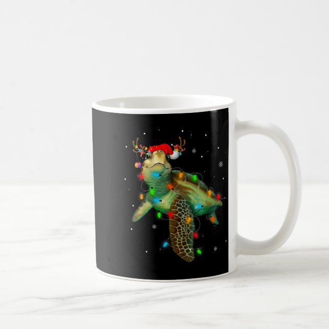 Sea Turtle Christmas Lights Funny Santa Hat Merry  Coffee Mug (Right)