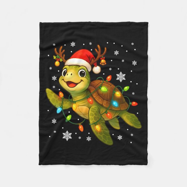 Sea Turtle Christmas Lights Funny Santa Hat Merry  Fleece Blanket (Front)