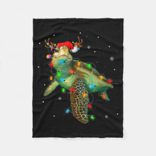 Sea Turtle Christmas Lights Funny Santa Hat Merry Fleece Blanket