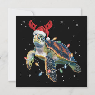 Sea Turtle Christmas Lights Funny Santa Hat Merry Holiday Card