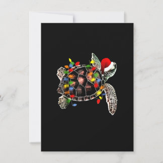 Sea Turtle Christmas Lights Funny Santa Hat Merry Invitation