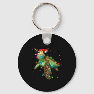 Sea Turtle Christmas Lights Funny Santa Hat Merry Key Ring