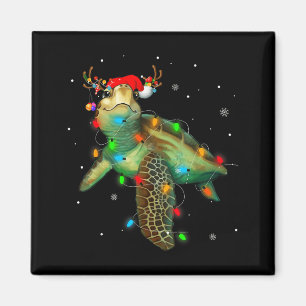Sea Turtle Christmas Lights Funny Santa Hat Merry  Magnet