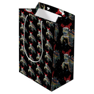 Sea Turtle Christmas Lights Funny Santa Hat Merry Medium Gift Bag