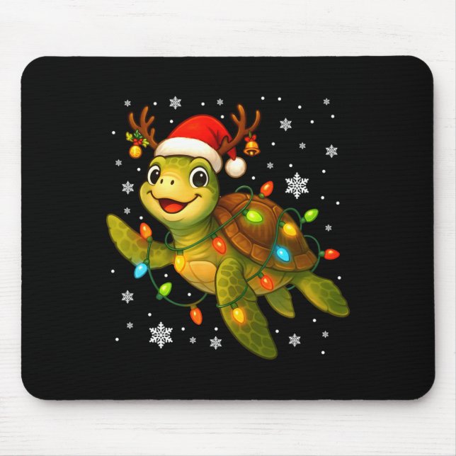 Sea Turtle Christmas Lights Funny Santa Hat Merry  Mouse Mat (Front)