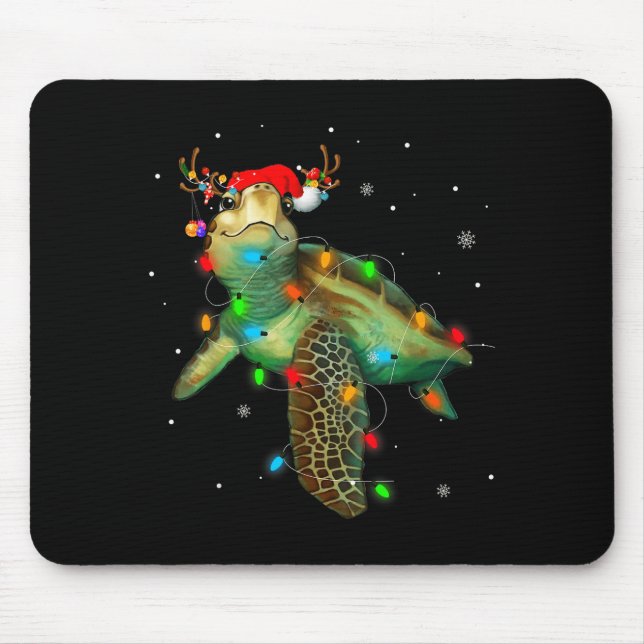 Sea Turtle Christmas Lights Funny Santa Hat Merry  Mouse Mat (Front)
