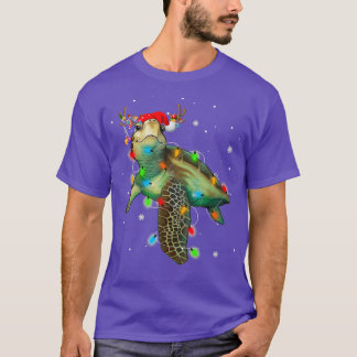 Sea Turtle Christmas Lights Funny Santa Hat Merry T-Shirt