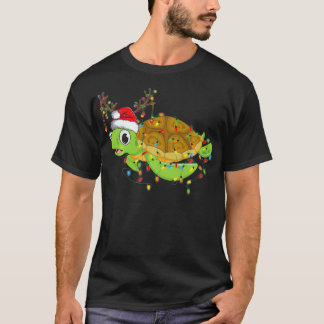 Sea Turtle Christmas Lights Funny Santa Hat Merry  T-Shirt