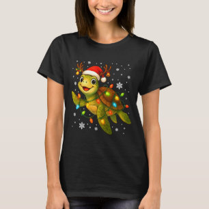 Sea Turtle Christmas Lights Funny Santa Hat Merry  T-Shirt
