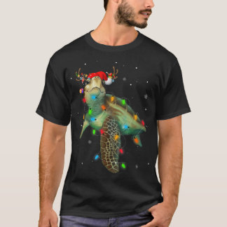 Sea Turtle Christmas Lights Funny Santa Hat Merry  T-Shirt
