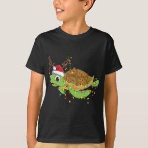 Sea Turtle Christmas Lights Funny Santa Hat Merry T-Shirt