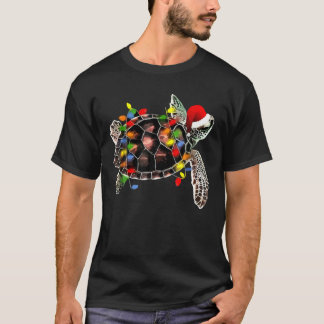 Sea Turtle Christmas Lights Funny Santa Hat Merry T-Shirt