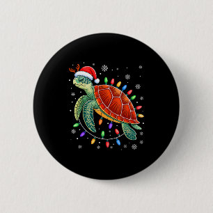 Sea Turtle Christmas Lights Santa Hat Funny Xmas P 6 Cm Round Badge