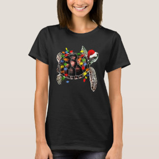 Sea Turtle Christmas Lights   Santa Hat Merry Chri T-Shirt