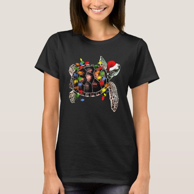 Sea Turtle Christmas Lights   Santa Hat Merry Chri T-Shirt (Front)