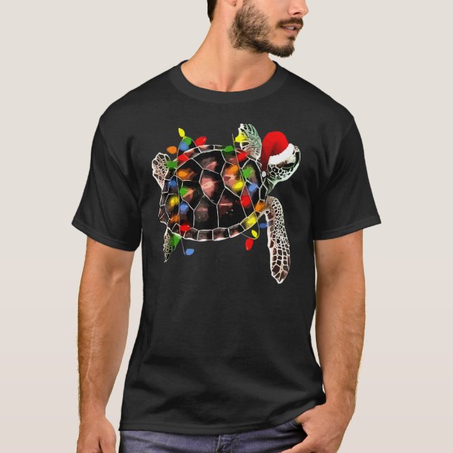 Sea Turtle Christmas Lights  Santa Hat Merry Chris T-Shirt (Front)