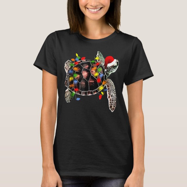 Sea Turtle Christmas Lights  Santa Hat Merry Chris T-Shirt (Front)