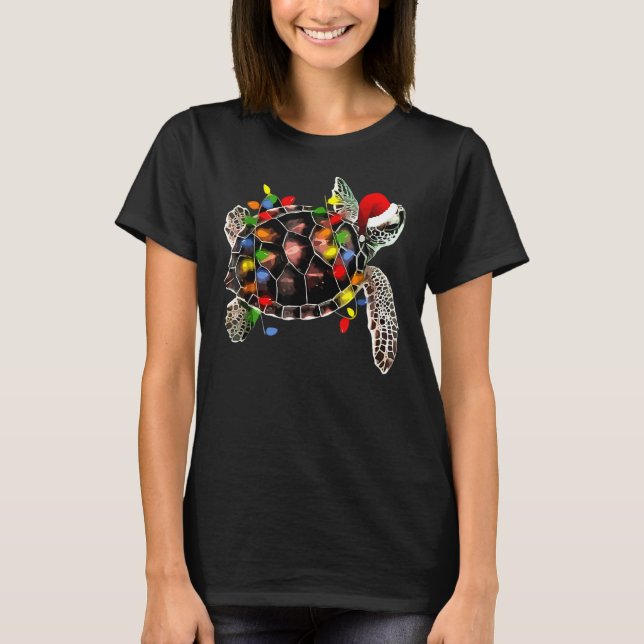 Sea Turtle Christmas Lights  Santa Hat Merry Chris T-Shirt (Front)