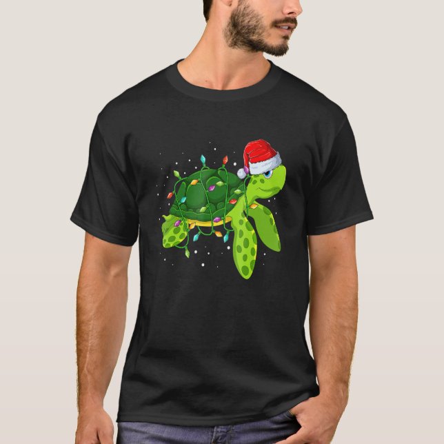Sea Turtle Christmas Lights  Santa Hat Merry Chris T-Shirt (Front)