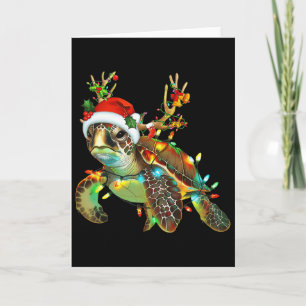 Sea Turtle Christmas Lights Santa Hat Merry Christ Card