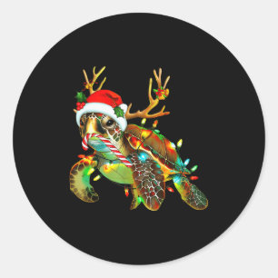 Sea Turtle Christmas Lights Santa Hat Merry Christ Classic Round Sticker