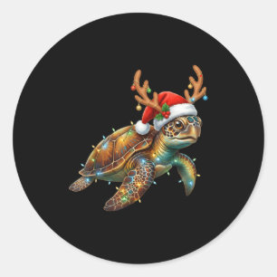 Sea Turtle Christmas Lights Santa Hat Merry Christ Classic Round Sticker