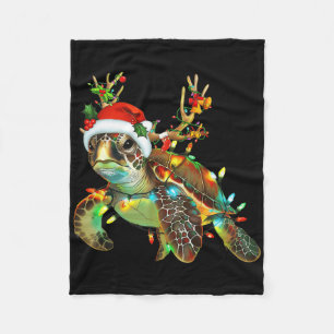 Sea Turtle Christmas Lights Santa Hat Merry Christ Fleece Blanket