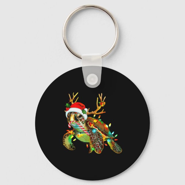 Sea Turtle Christmas Lights Santa Hat Merry Christ Key Ring (Front)