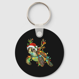 Sea Turtle Christmas Lights Santa Hat Merry Christ Key Ring