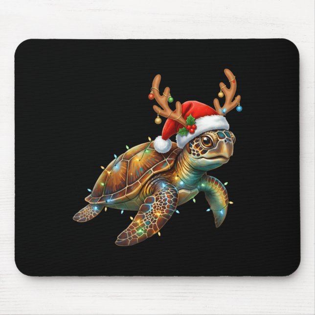 Sea Turtle Christmas Lights Santa Hat Merry Christ Mouse Mat (Front)