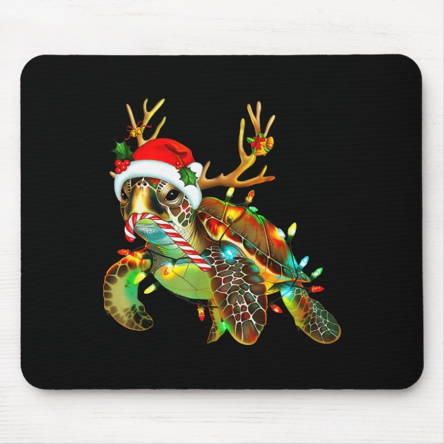 Sea Turtle Christmas Lights Santa Hat Merry Christ Mouse Mat (Front)