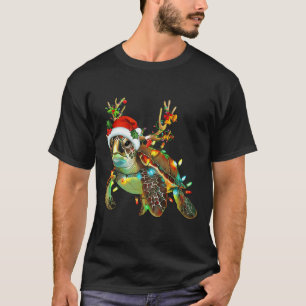 Sea Turtle Christmas Lights Santa Hat Merry Christ T-Shirt