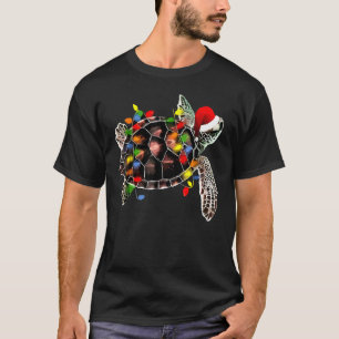 Sea Turtle Christmas Lights Santa Hat Merry Christ T-Shirt