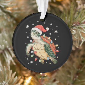 Sea Turtle Christmas Lights Xmas Hat Holiday Ornament