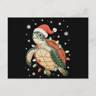 Sea Turtle Christmas Lights Xmas Hat Holiday Postcard