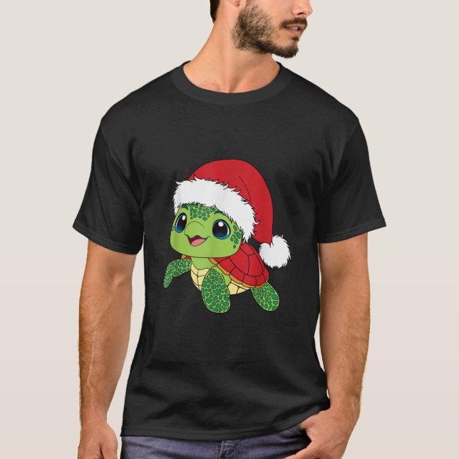 Sea Turtle Christmas Santa Hat Xmas Cute Sea Turtl T-Shirt (Front)