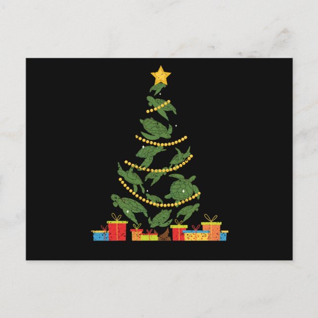 Sea turtle Christmas tree animal Xmas PJs Postcard (Front)