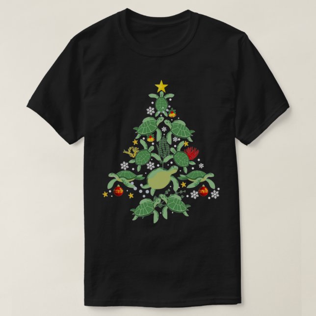 Sea Turtle Christmas Tree Funny T-Shirt (Design Front)