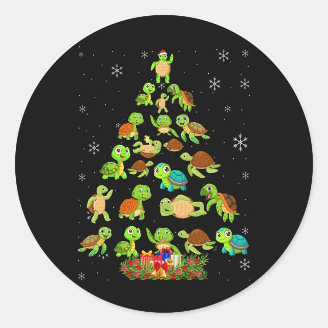 Sea Turtle Christmas Tree Matching Family Xmas Tre Classic Round Sticker (Front)