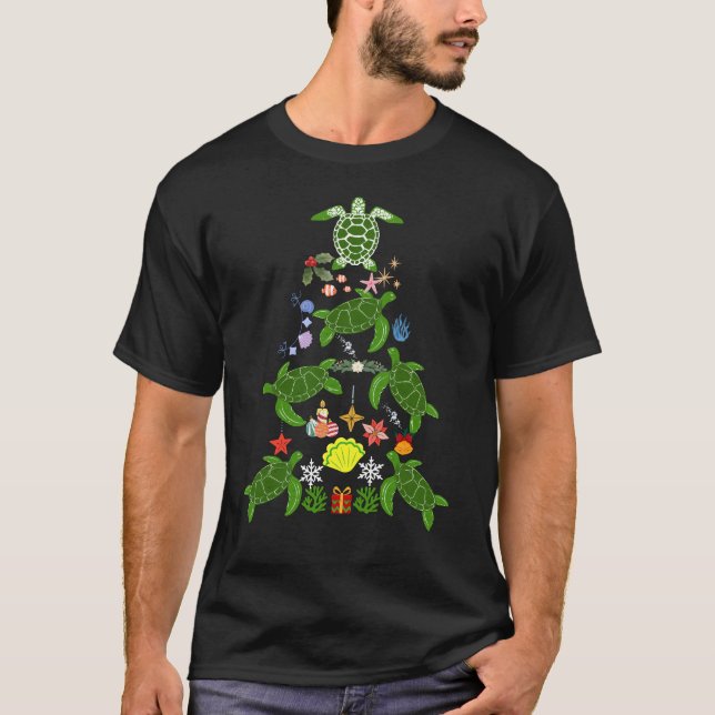 Sea Turtle Christmas Tree Ornament T-Shirt (Front)