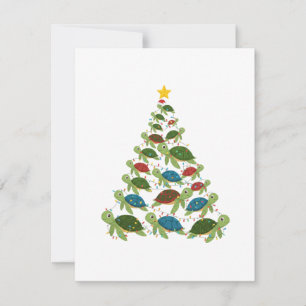 Sea Turtle Christmas Tree Santa Hat Xmas Card