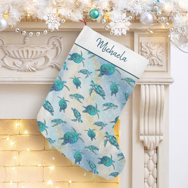 Sea Turtle Christmas Tropical Beach Sparkle Small Christmas Stocking (Creator Uploaded)