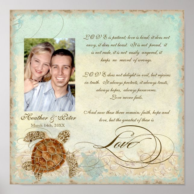 Sea Turtle Coastal Beach - Wedding Personalised Poster (Front)
