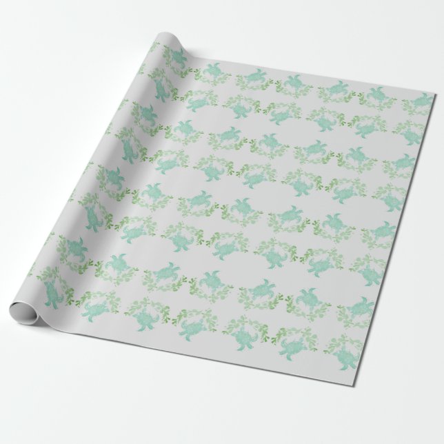 Sea Turtle Coastal Beach Wrapping Paper (Unrolled)
