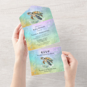 Sea Turtle Colour Bubbles Baby Shower All In One Invitation