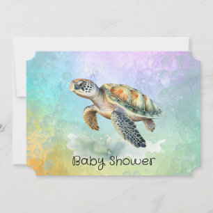 Sea Turtle Colour Bubbles Baby Shower Invitation